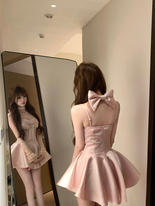 約會溫柔玫瑰色珠光小禮服