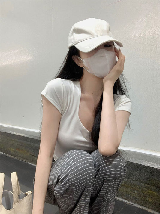 U領不規則短袖上衣