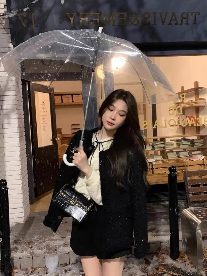 韓系小香風黑色精緻外套