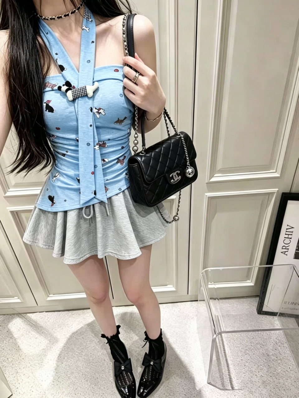 敲可愛狗狗印花抹胸背心