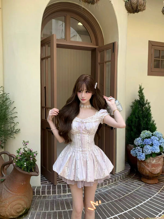 🪻法式紫藤碎花花苞連身短裙