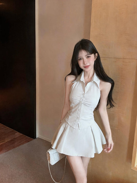 翻領單排釦上衣+澎澎裙兩件套
