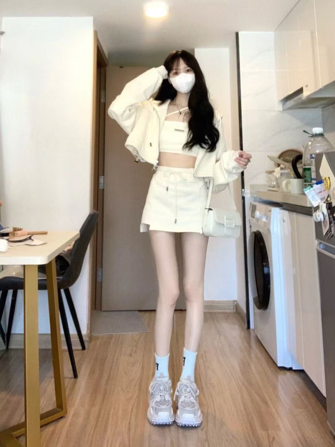 鹽系連帽套裝裙三件套
