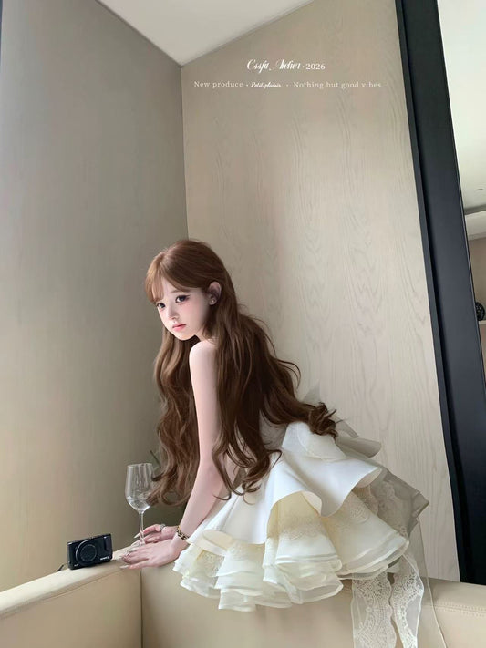 💓生日宴會輕奢千層大蝴蝶結連衣裙💝