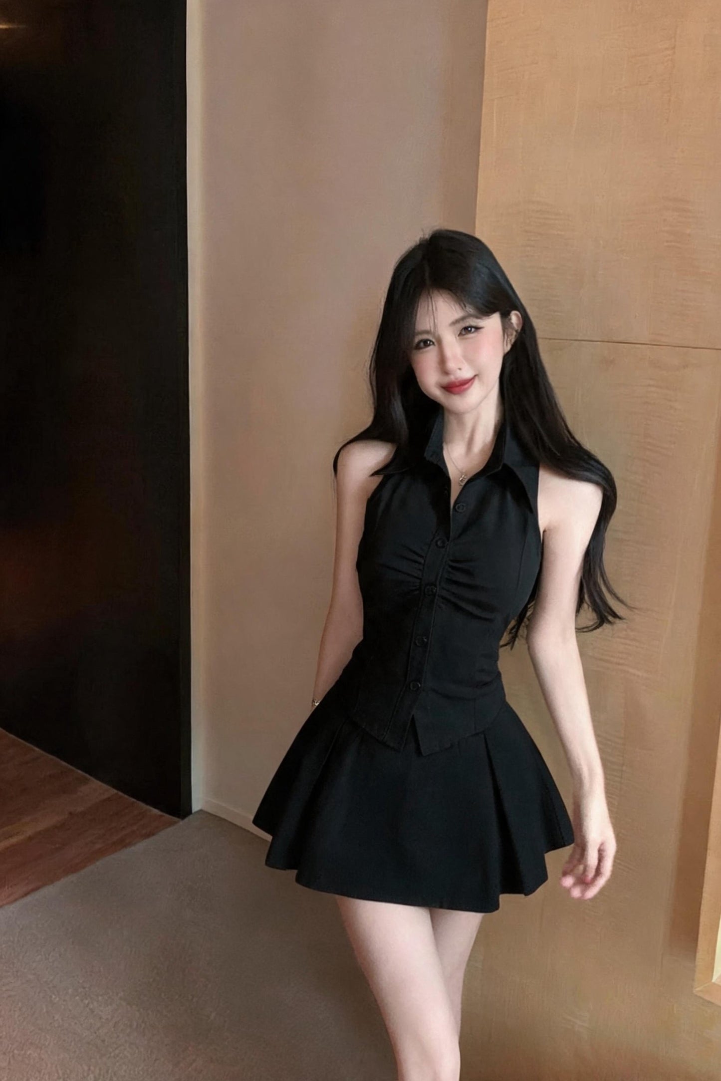 翻領單排釦上衣+澎澎裙兩件套