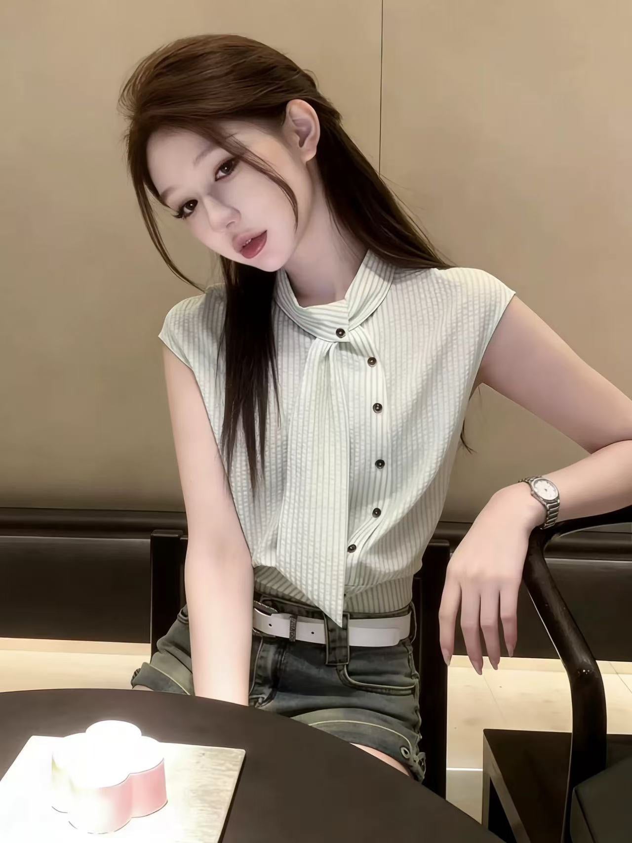 單排釦條紋襯衫修身單品