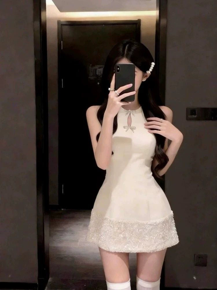 精緻名媛白色千金禮服短裙