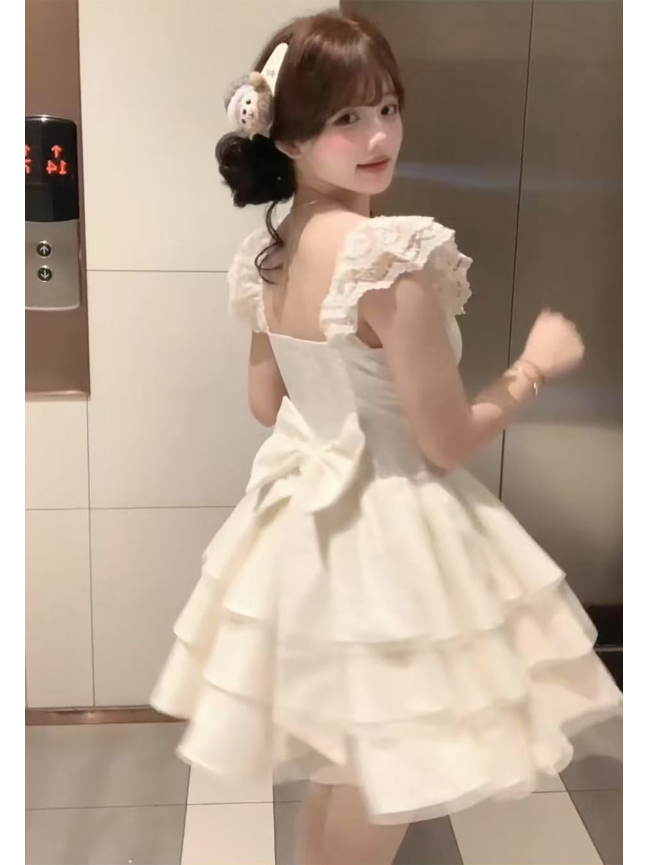 法式蝴蝶結小飛袖公主澎澎短裙