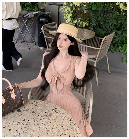 💕現貨秒出🍓法式無袖針織小香風連衣短裙