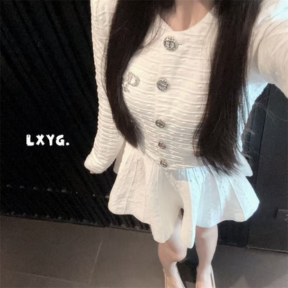 輕奢高級提花針織開衫&收腰顯瘦澎澎裙兩件套