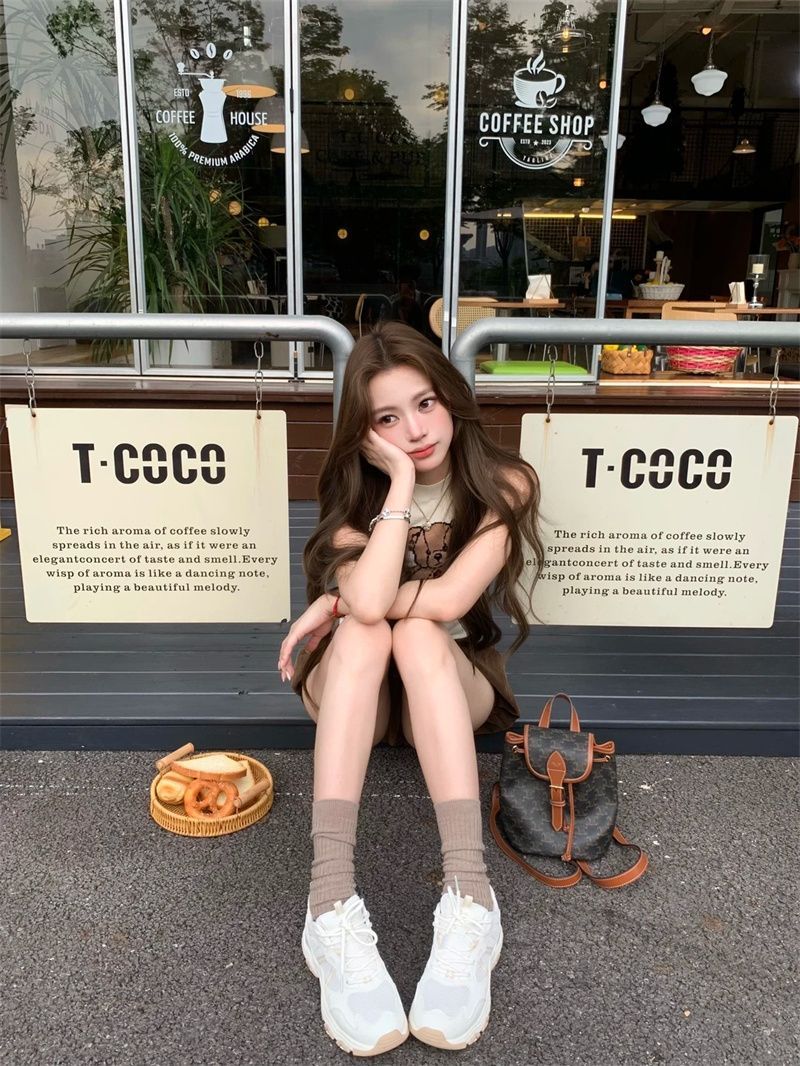 🧸美式復古圓領小熊印花背無袖上衣