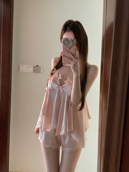 💕現貨秒出🍓睡覺也要有儀式感蝴蝶結冰絲睡衣組