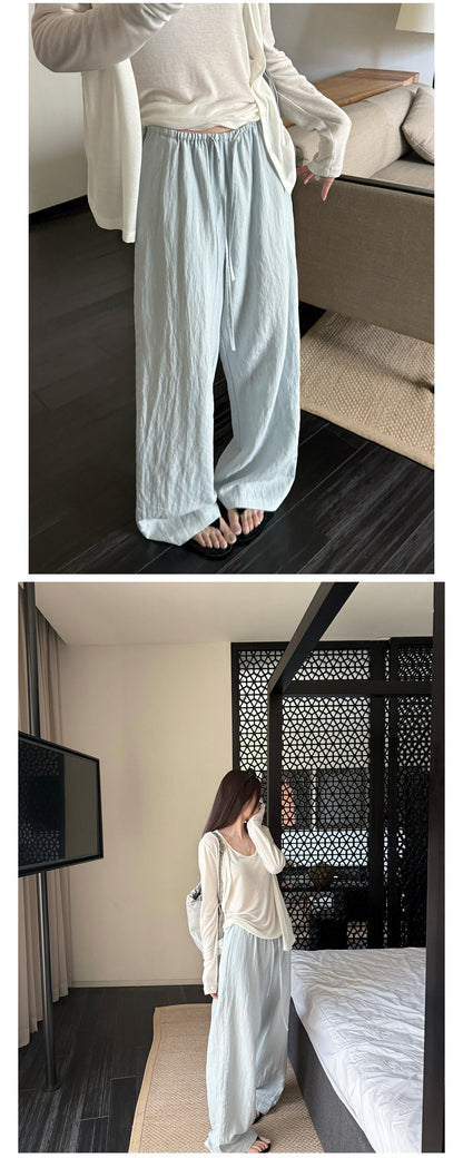 鬆弛休閒極簡寬鬆麻長褲