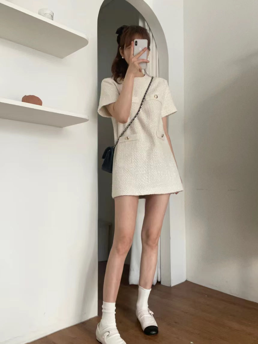 韓系四口袋小個子小香風連身裙
