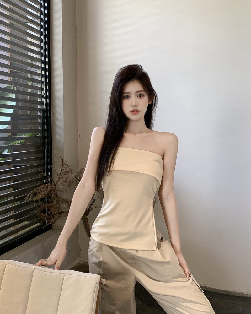 夏季辣妹一字肩抹胸拉鍊
