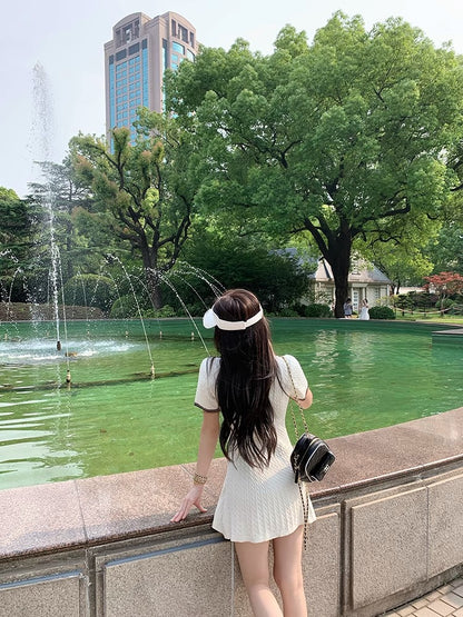 撞色麻花polo領短袖連衣裙