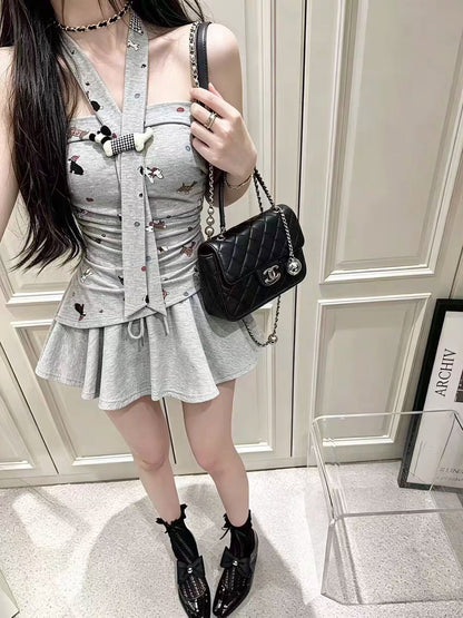 敲可愛狗狗印花抹胸背心