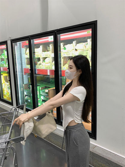 U領不規則短袖上衣