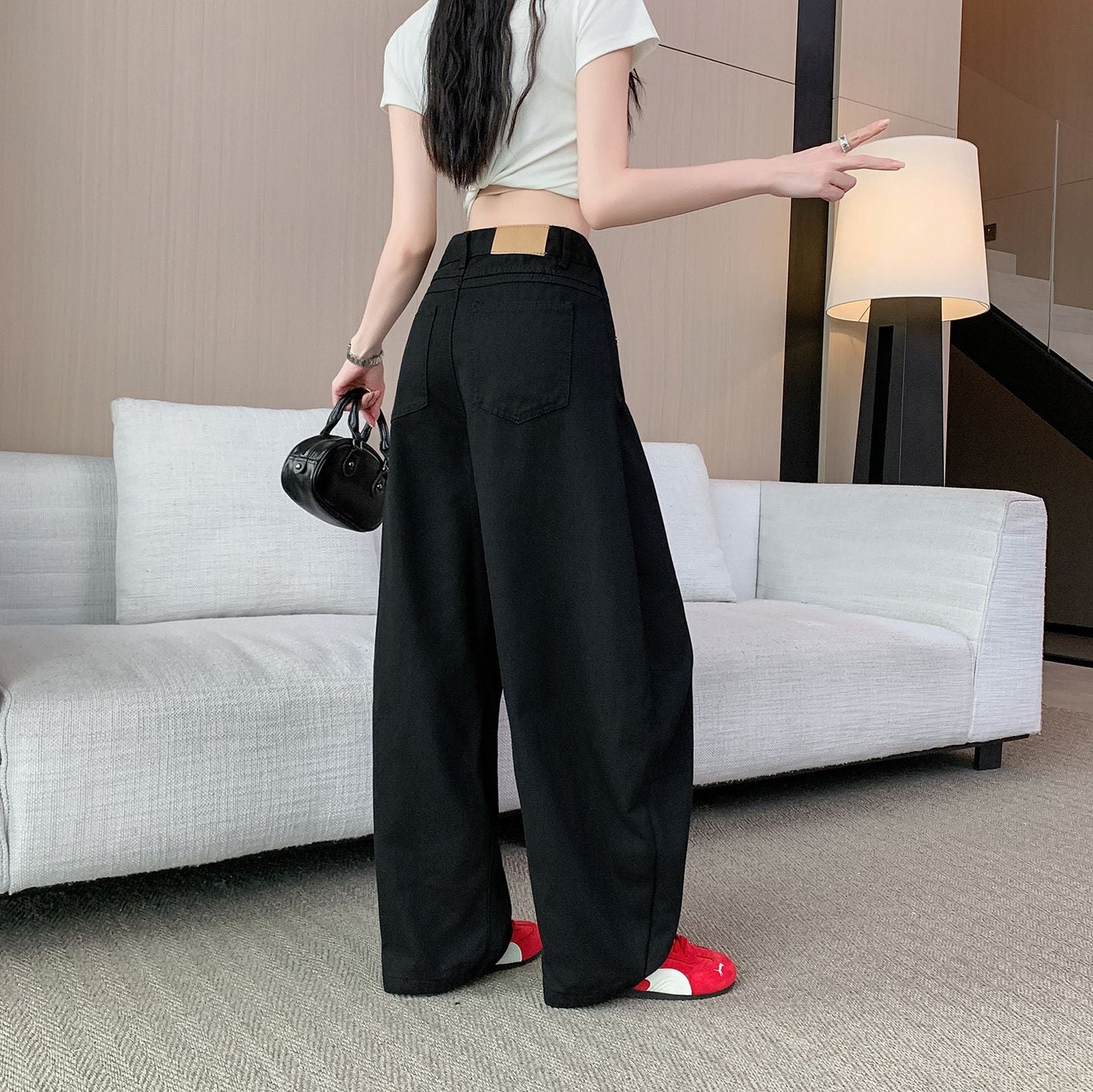 💕現貨秒出🍓美式辣妹黑色垂感牛仔寬鬆長褲