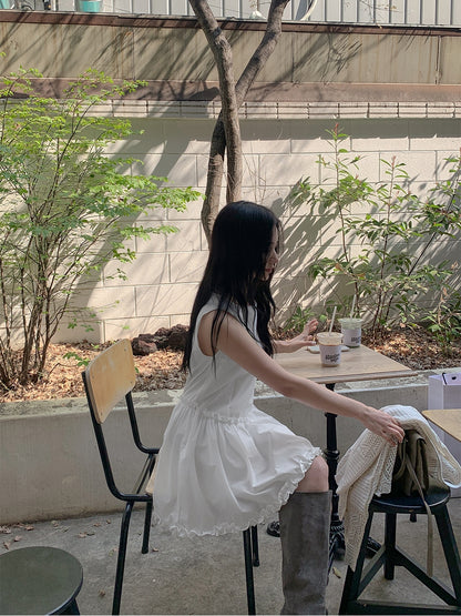 💕現貨秒出🍓Chic韓國係夏季法式木耳邊無袖連身裙