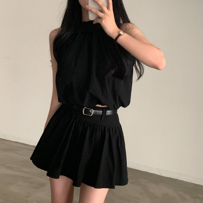 💕現貨秒出🍓韓系chic時尚背心高腰翻領兩件套