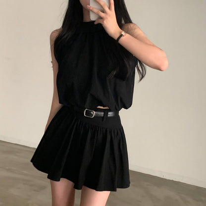 💕現貨秒出🍓韓系chic時尚背心高腰翻領兩件套