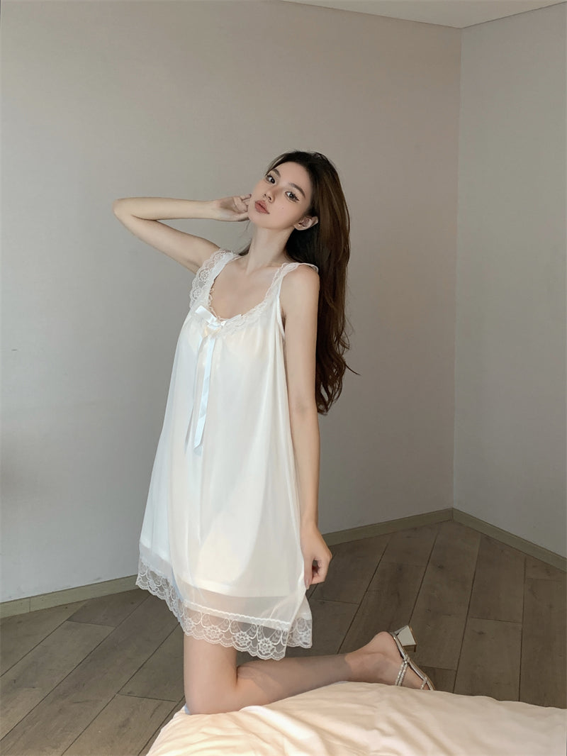 💕現貨秒出🍓法式居家性感蕾絲吊帶公主睡衣裙