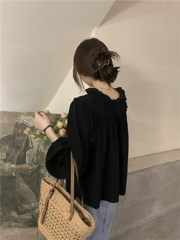 法式甜美泡泡袖襯衫單品