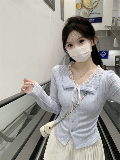 溫柔蕾絲假兩件長袖T袖