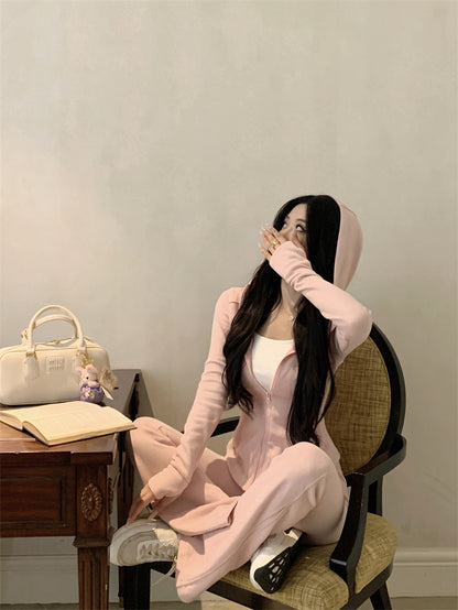 氣質修身拉鍊外套&休閒喇叭長褲兩件套