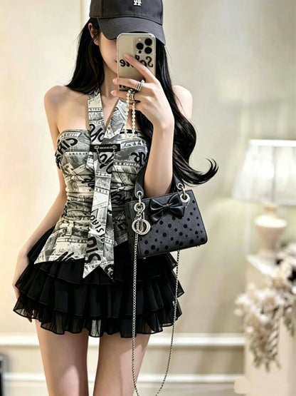 美拉德純欲掛脖帶墊抹胸背心單品