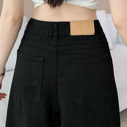 美式辣妹黑色垂感牛仔寬鬆長褲