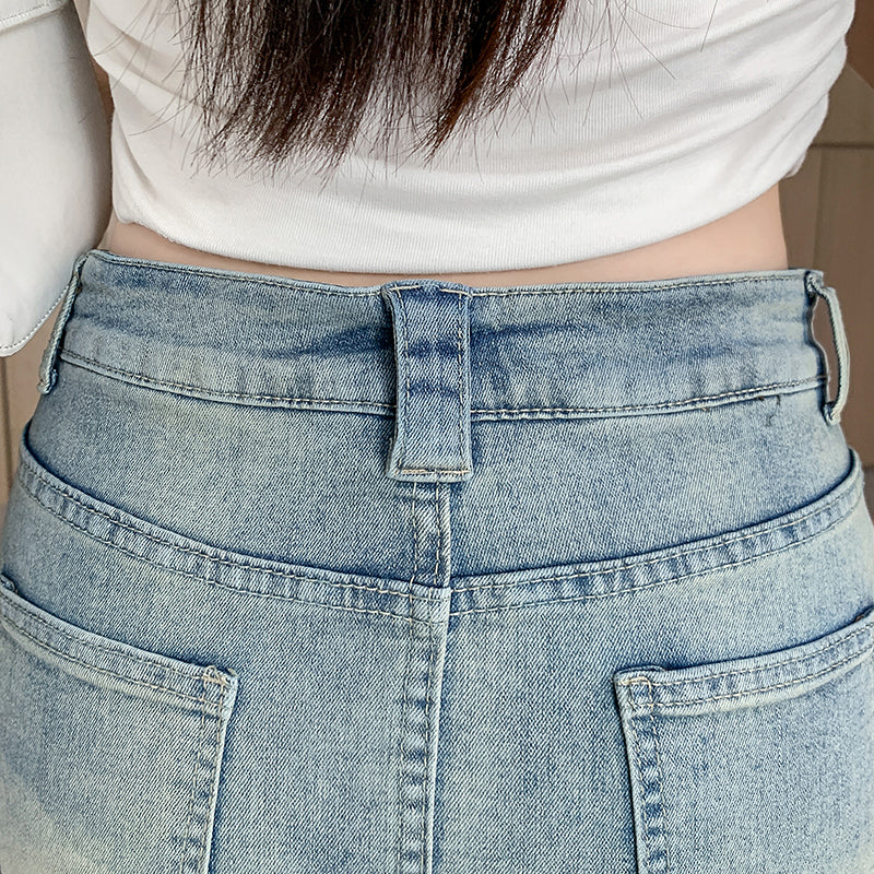 💕現貨秒出🍓復古水洗牛仔高腰短褲裙