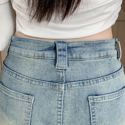 💕現貨秒出🍓復古水洗牛仔高腰短褲裙