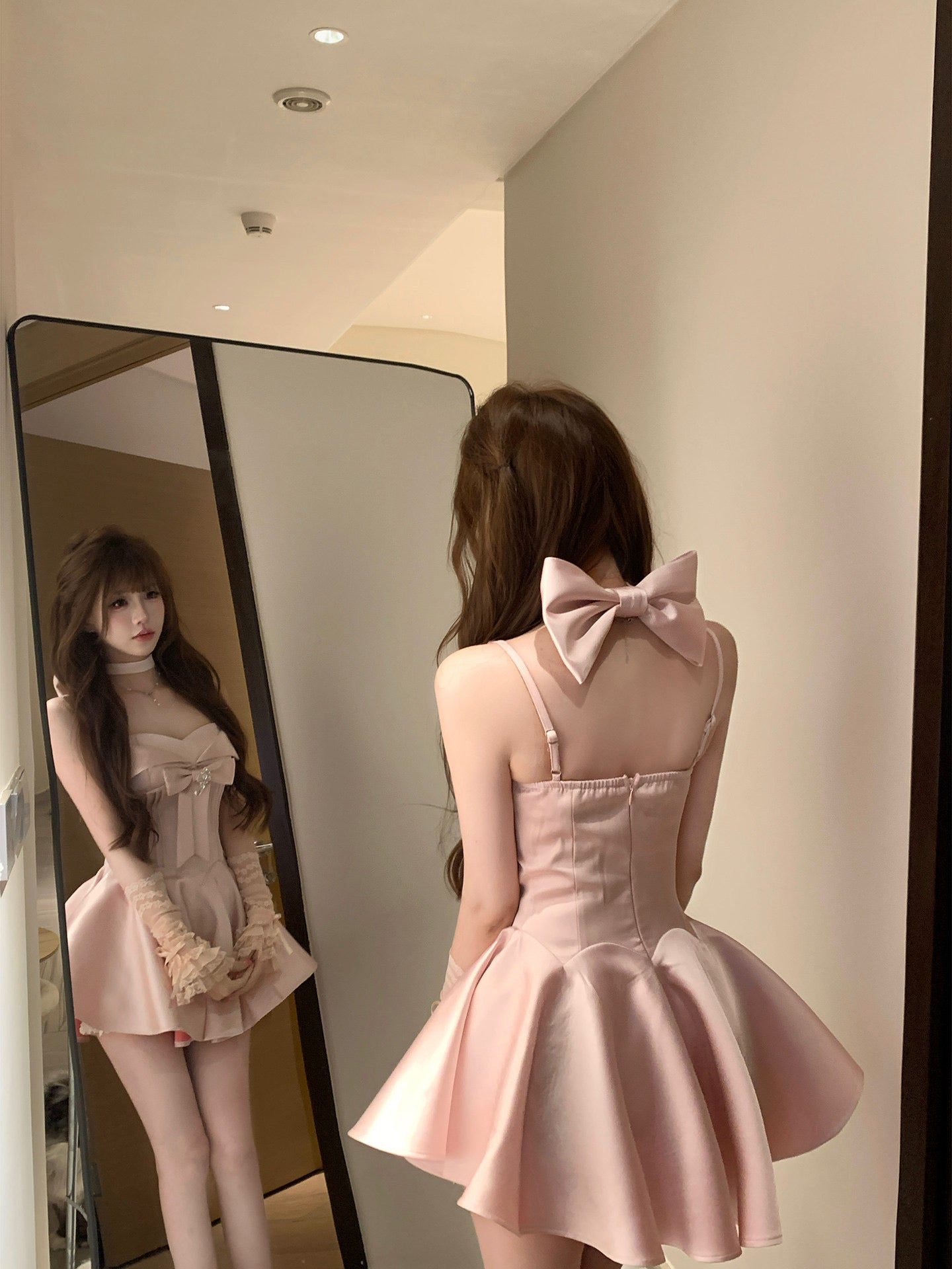 約會溫柔玫瑰色珠光小禮服