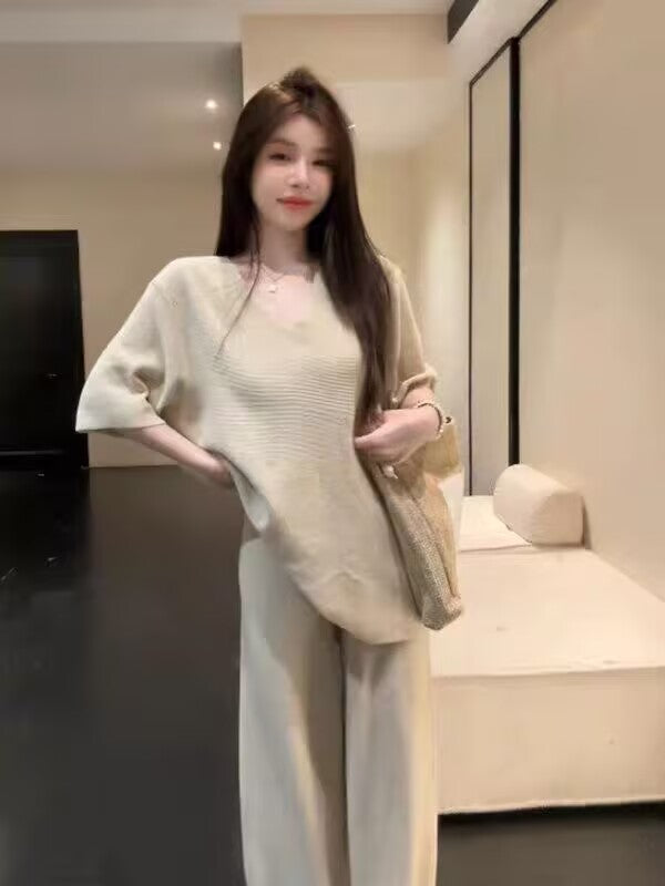 💕現貨秒出🍓懶人必備韓系溫柔V領短袖兩件套