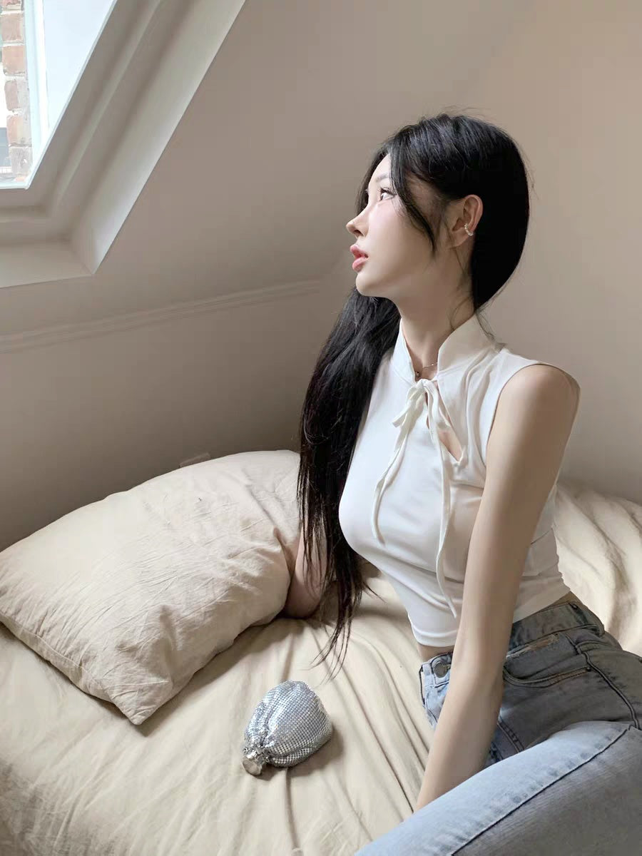 無袖緊身甜酷系帶上衣