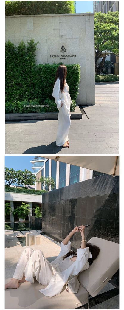 鬆弛休閒極簡寬鬆麻長褲