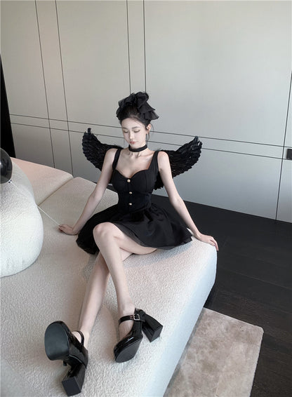 法式吊帶高腰芭蕾風澎澎公主裙