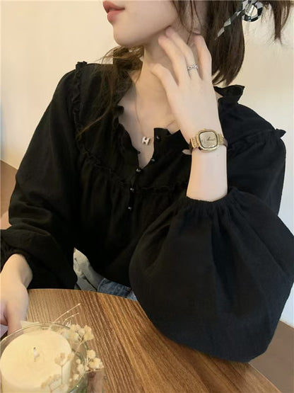 法式甜美泡泡袖襯衫單品