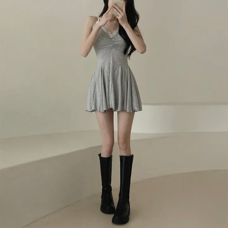 韓系chic蕾絲吊帶短裙配小外套兩件套