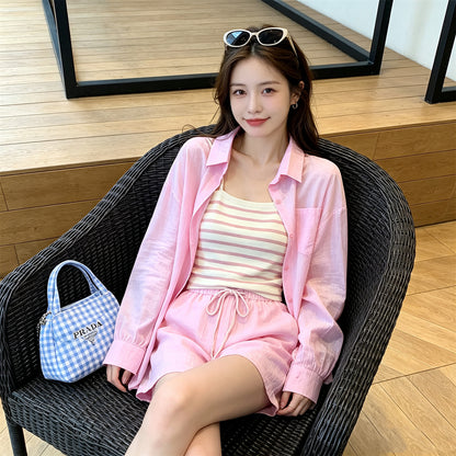 夏日可愛減齡條紋三件套