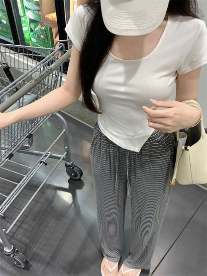 U領不規則短袖上衣