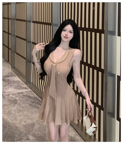 💕現貨秒出🍓法式無袖針織小香風連衣短裙