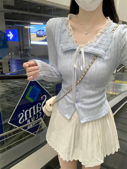 溫柔蕾絲假兩件長袖T袖