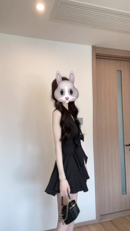 御姐赫本風黑色POLO無袖澎澎裙組