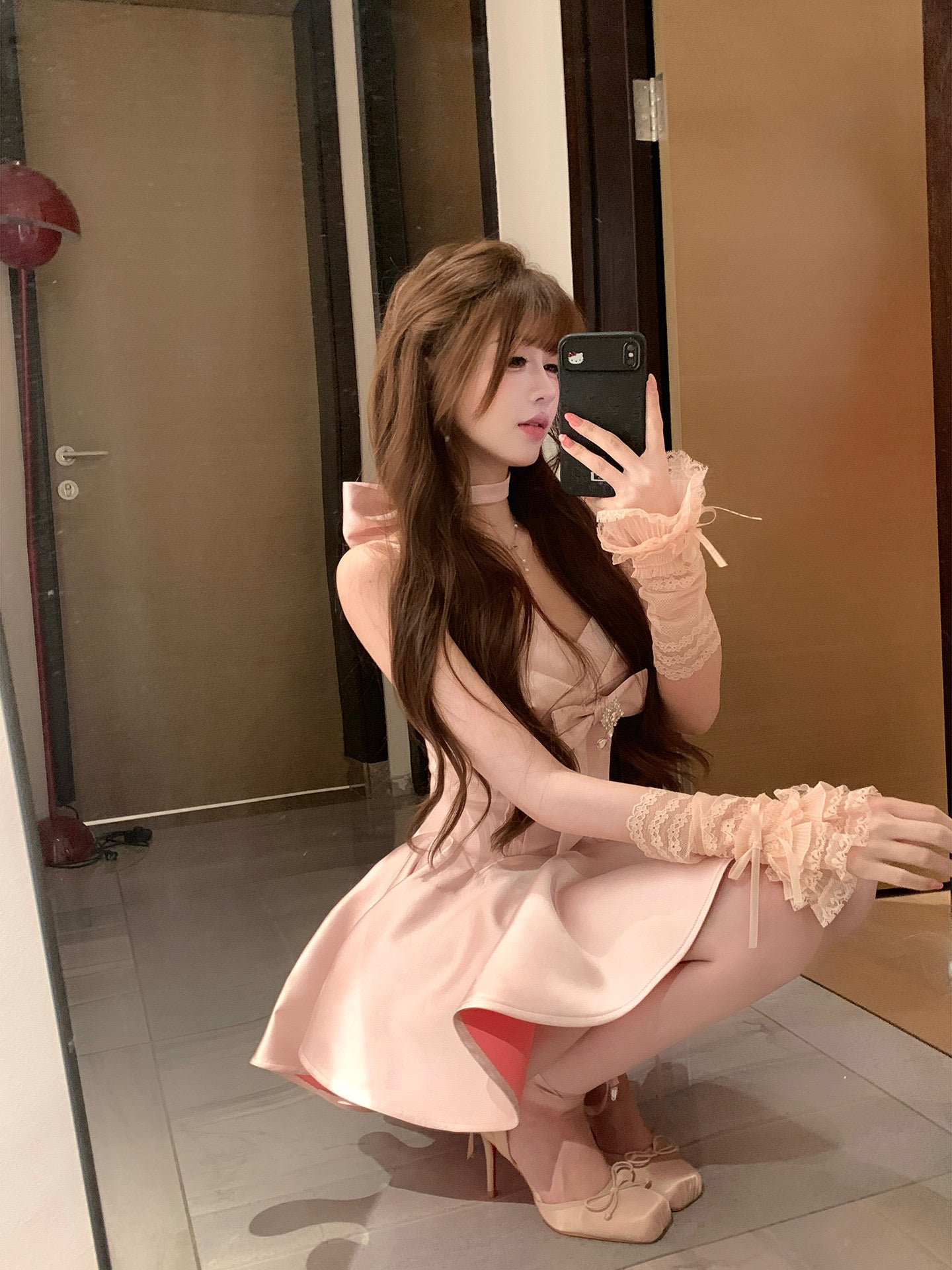 約會溫柔玫瑰色珠光小禮服