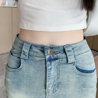 💕現貨秒出🍓復古水洗牛仔高腰短褲裙