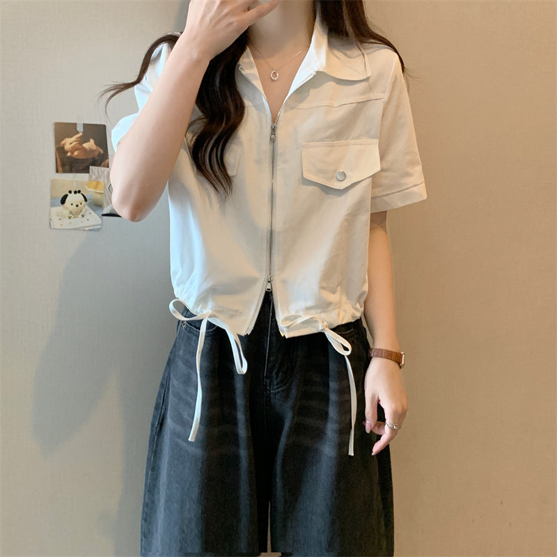 韓系個性青春減齡綁結拉鍊上衣