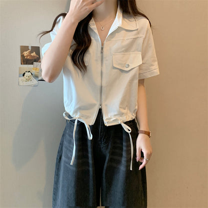 韓系個性青春減齡綁結拉鍊上衣
